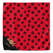 Personlig Paw Print & Luxury Golden Flowers Red
