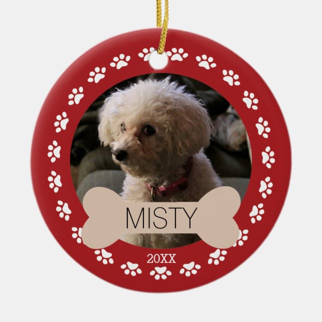 Personlig Paws & Bone Foto Hund Ornament (Framsidan)