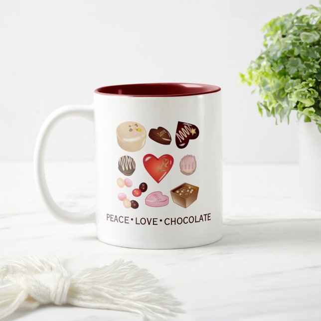 Personlig Peace Kärlek Chocolate Candy Heart Två-Tonad Mugg (Skapare uppladdad)
