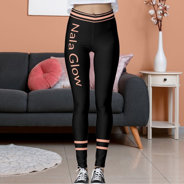 Personlig Peach Black Stripe Pet Cat Mamma Namn Leggings (Skapare uppladdad)