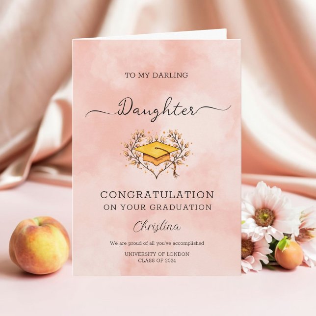 Personlig Peach Darling Daughdotter Studenten Kort (Send heartfelt congratulations with our custom peach card.)