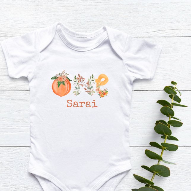 Personlig Peach First Birthday Baby Bodydräkt T Shirt (Skapare uppladdad)