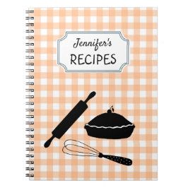 Personlig Peach Gingham Play Mönster Recipe Anteckningsbok