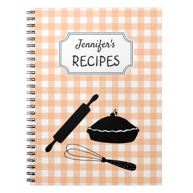 Personlig Peach Gingham Play Mönster Recipe Anteckningsbok (Framsidan)