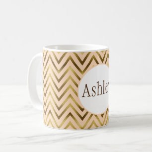 Personlig Peach & Guld Chevron Rand Kaffemugg
