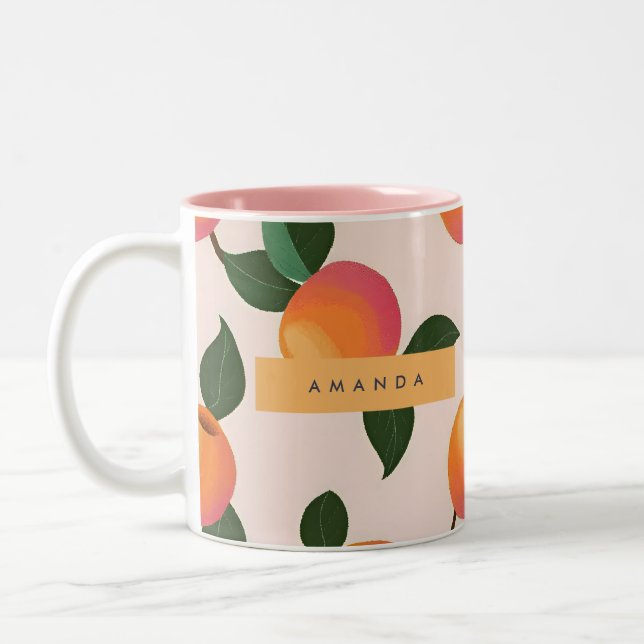 Personlig Peach Mönster Cute Peacher Två-Tonad Mugg (Vänster)