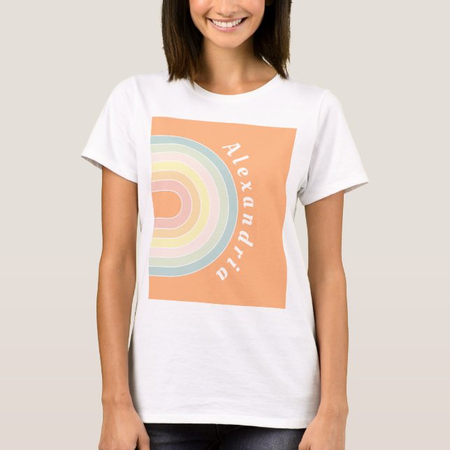 Personlig Peach Retro Rainbow T Shirt (Framsida)