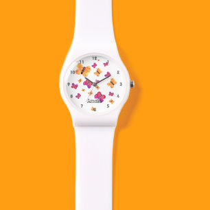 Personlig Peach Rosa Butterfly Armbandsur