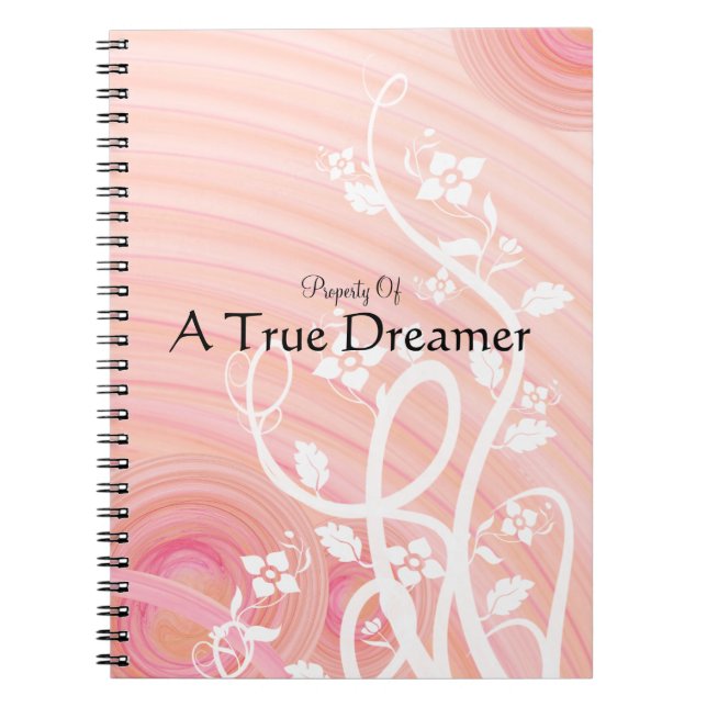 Personlig Peach Spiral White Flourish Flowers Anteckningsbok (Framsidan)