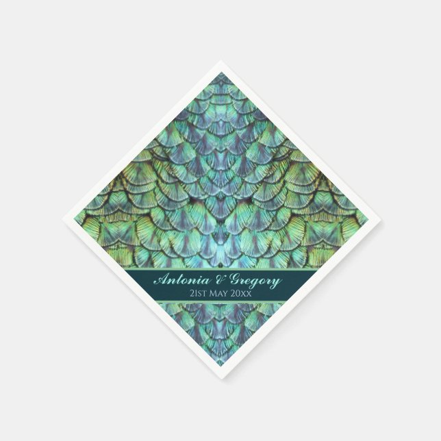 Personlig Peacock Feathers Bröllop Pappersservett (Hörn)