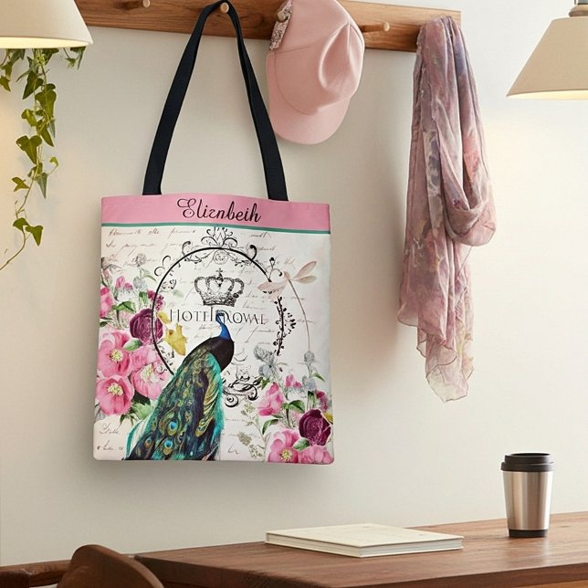 Personlig Peacock och vår blommor tote bag Tygkasse (Skapare uppladdad)