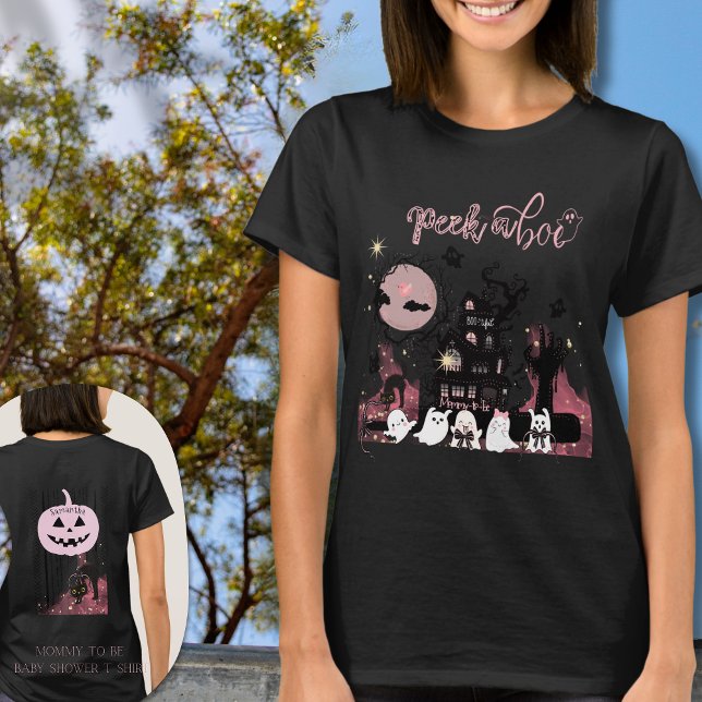Personlig "Peek a Boo" Mamma-to-be Halloween T Shirt (Personalized Peek a Boo Mommy-to-Be Halloween T-Shirt)