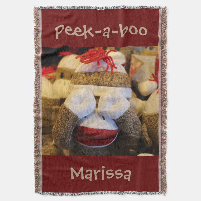 Personlig Peek-a-boo Sock monkey Filt (Framsidan Vertikal)