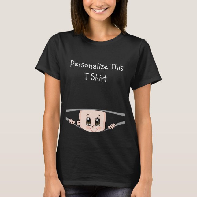 Personlig Peeking Baby Shower T Shirt (Framsida)