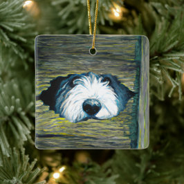 Personlig Peeking Old English Sheepdog Hund Julgransprydnad Keramik