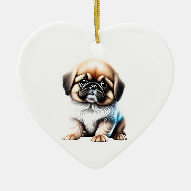 Personlig Pekingese Puppy Julgransprydnad Keramik (Framsidan)