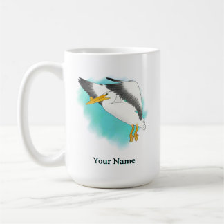 Personlig pelikan med blå bakgrund kaffemugg