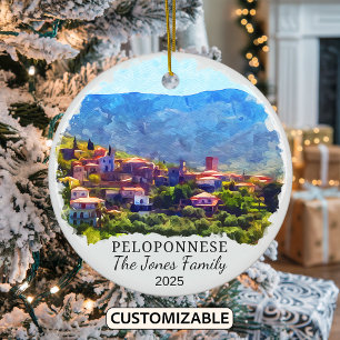 Personlig Peloponese Ornament, Grekland Julgransprydnad Keramik