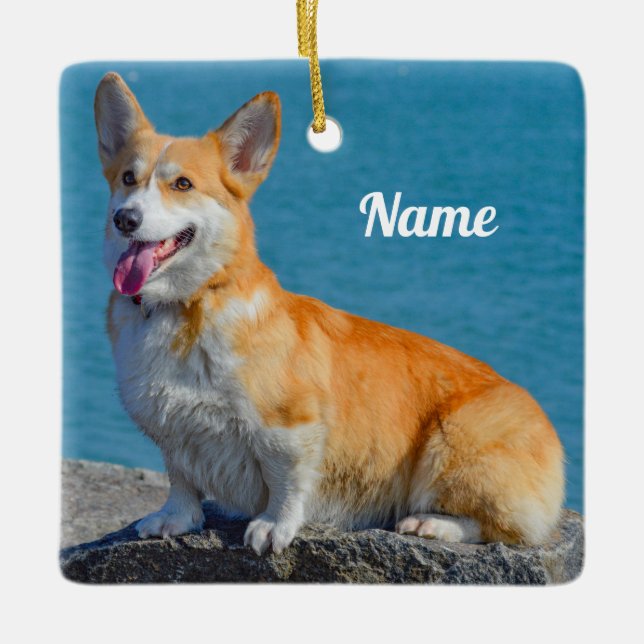 Personlig Pembroke Welsh Corgi Puppy Hund Julgransprydnad Keramik (Framsida)