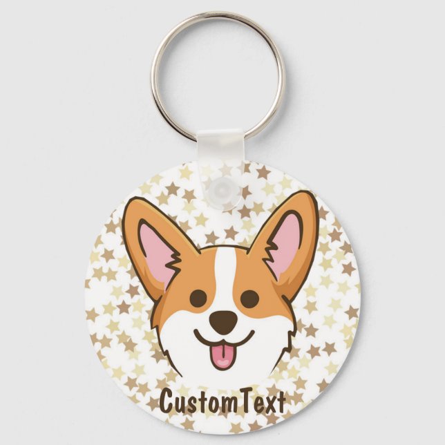 Personlig Pembroke Welsh Corgi Puppy Hund Stars Nyckelring (Framsida)