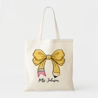 Personlig Pencil Coquette Bow Teacher Tygkasse