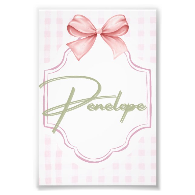 Personlig Penelope Flicka Nursery Gingham Fototryck (Framsidan)