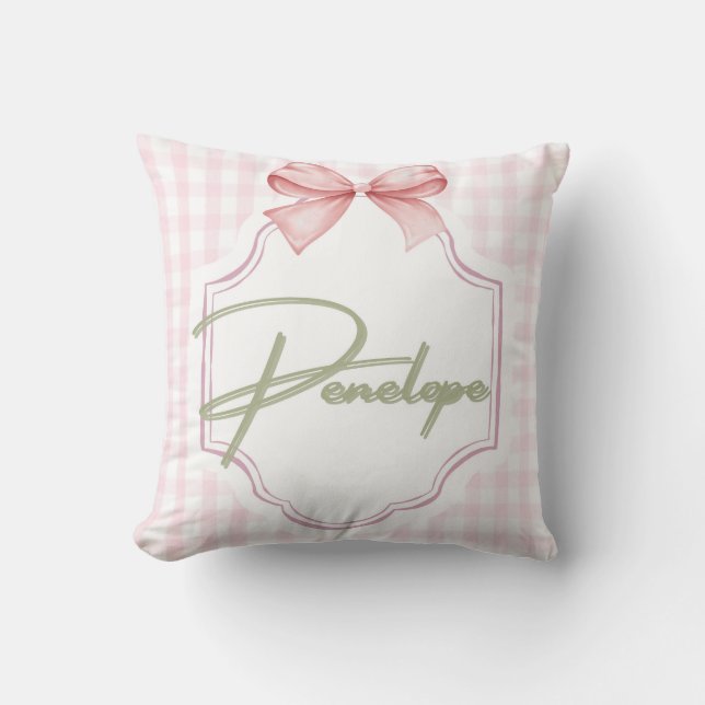 Personlig Penelope Flicka Nursery Gingham Kudde (Framsida)