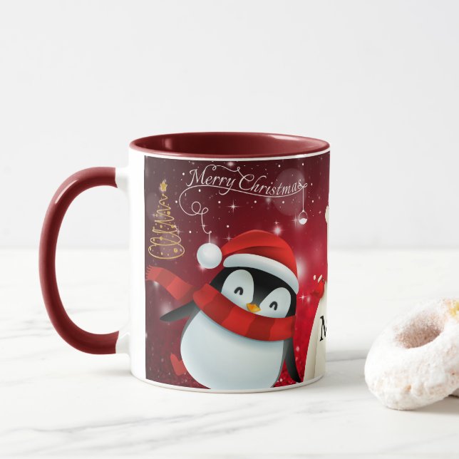 PERSONLIG PENGUIN & BEAR GOD JUL COFFEE MUGG (Med munk)