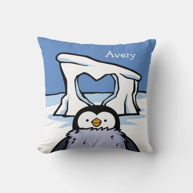 Personlig Penguin Chick Heart Cushion Kudde (Framsida)