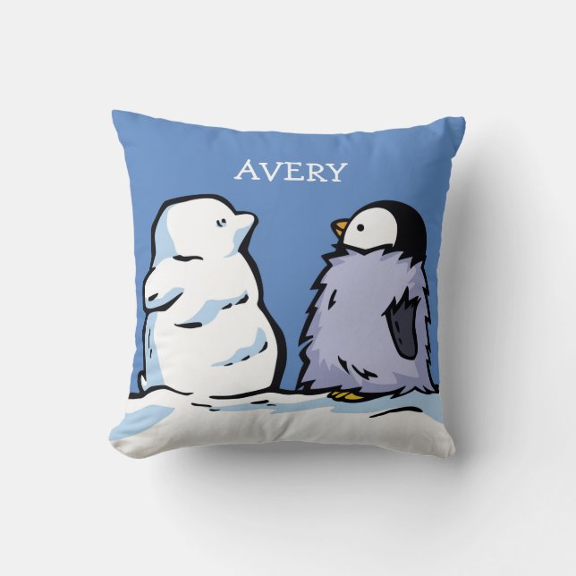 Personlig Penguin Chick Snö Cushion Kudde (Framsida)