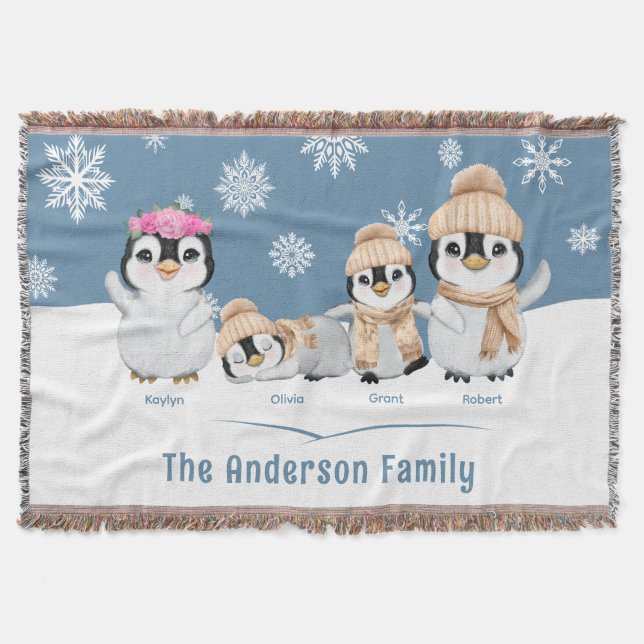 Personlig Penguin-familjens Helgdag Filt (Framsidan)