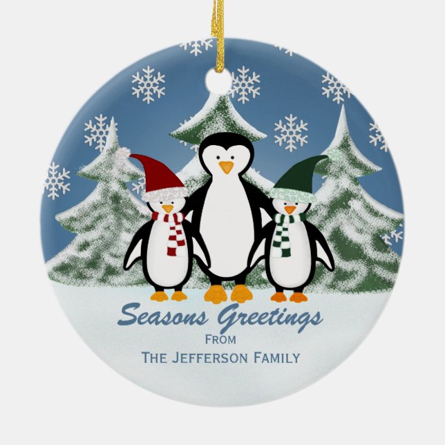 Personlig: Penguin-familjens julprydnad Julgransprydnad Keramik (Baksidan)