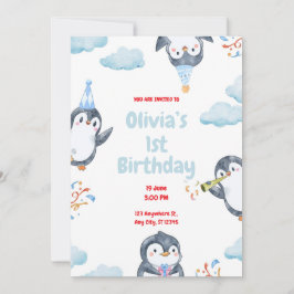 Personlig Penguin Födelsedagsinbjudan Inbjudningar