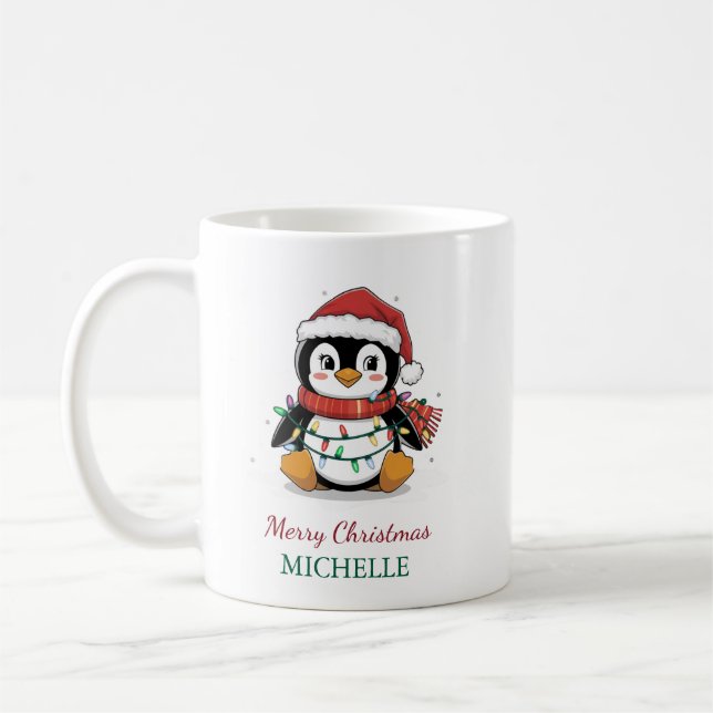 Personlig Penguin i jultomten Kaffemugg (Vänster)