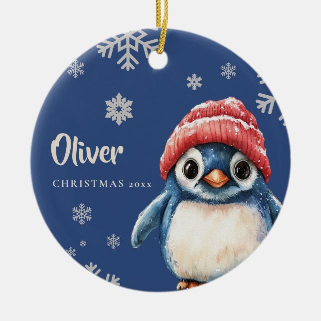Personlig Penguin jul Ornament Snöflingor (Framsidan)