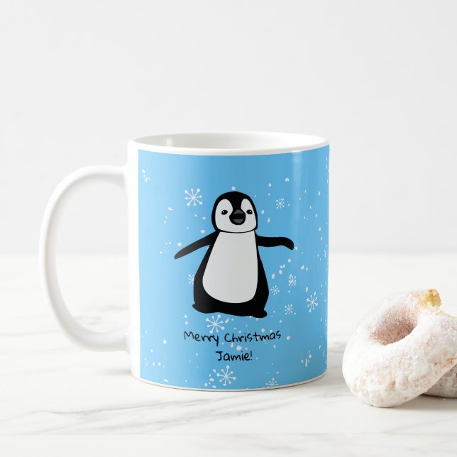 Personlig Penguin jul Snö Kaffemugg (Med munk)