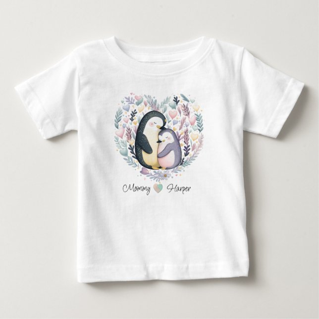 Personlig Penguin Kärlek Baby T-shirt (Framsida)