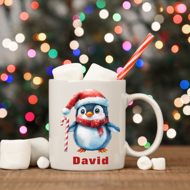 Personlig Penguin med eget namn Candy cane Kaffemugg (Personalized Penguin with Candy Cane Custom Name Coffee Mug
)