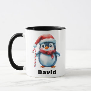Personlig Penguin med eget namn Candy cane Mugg