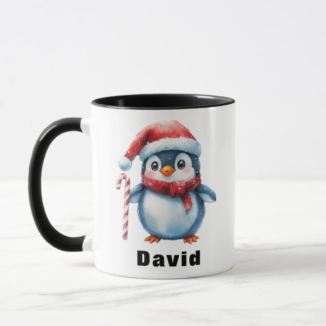 Personlig Penguin med eget namn Candy cane Mugg (Vänster)