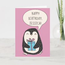 Personlig Penguin med en Wrapped Gift Birthday
