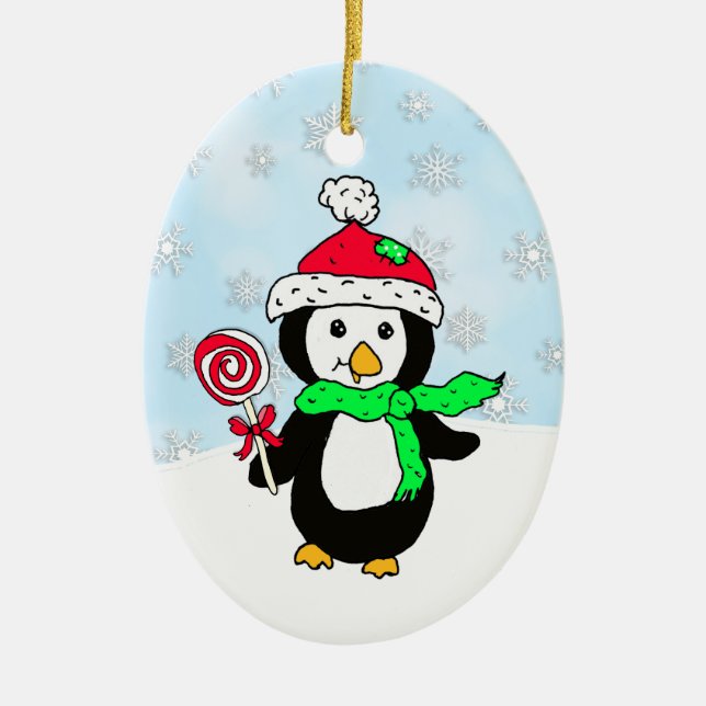 Personlig penguin Snowy Day-jul Julgransprydnad Keramik (Framsidan)