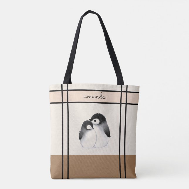 Personlig Penguin Tote Bag Tygkasse (Baksida)