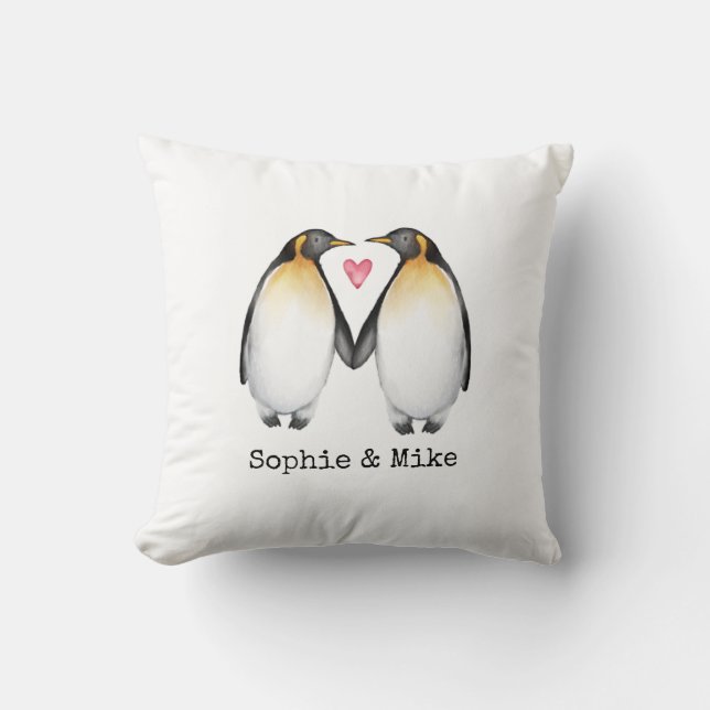 Personlig Penguins i Kärlek Cushion Kudde (Framsida)