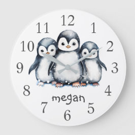 Personlig Penguins Nursery Wall Clock Stor Klocka