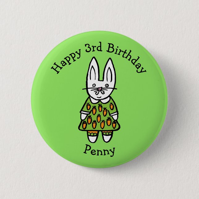 Personlig Penny the Rabbit Glad födelsedag Knapp (Framsida)