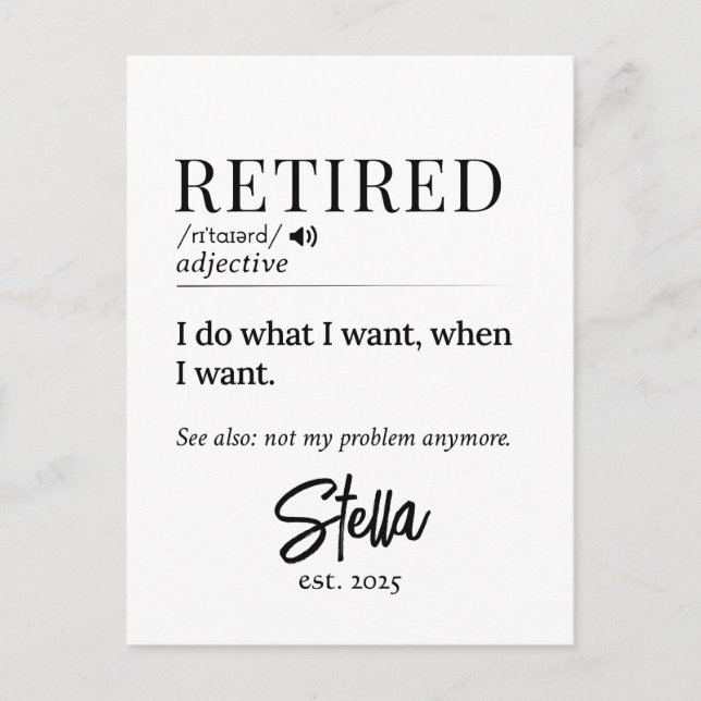 Personlig Pension Gift - pensionerad definition Vykort (Framsida)