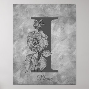 Personlig Peony Elegant Monogram Initial I Poster
