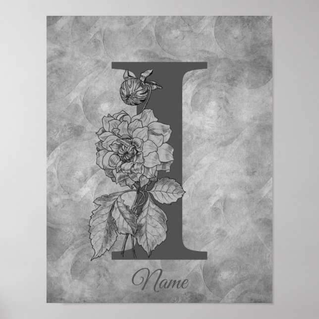 Personlig Peony Elegant Monogram Initial I Poster (Framsidan)