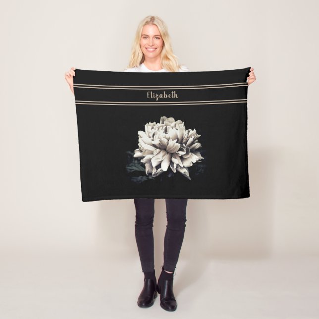 Personlig Peony Print Black Small Storlek Fleecefilt (På plats)